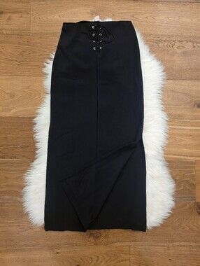 Vintage Divine Women's Black Lace-Up Maxi Skirt